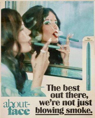 Campaign for About Face Cosmetics with Halsey smoking cigar Vintage style image by Celebrity Photographer Jamie Nelson