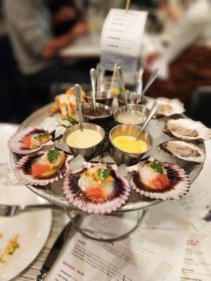 Peruvian scallops and jumbo shrimp cocktail from the raw bar