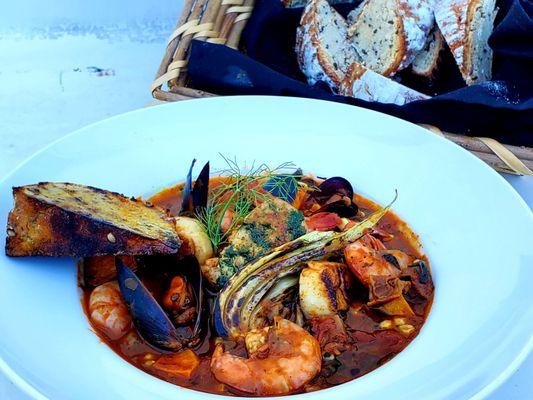 Sea Island Grouper Stew with sweet potato, grilled fennel, coconut hemphull soda bread