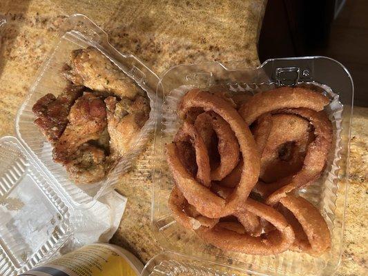 Garlic Parmesan wings and onion rings