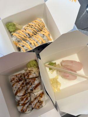 Spicy tuna roll, Veggie Roll, & nigiri from Wasabi