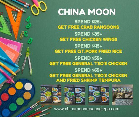 Special Promotion Alert! 
Valid 8/28-9/10, gather your friends and family, come to China Moon