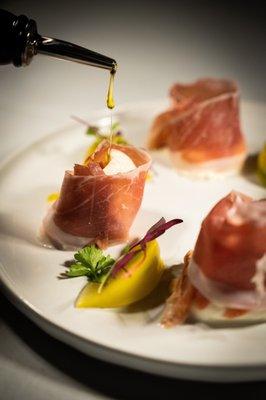 Burratta with Prosciutto San Daniele with Heirloom tomatoes