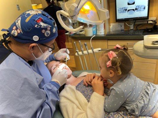 Front row seat to watching Dr. Lee examine sissy's teeth.