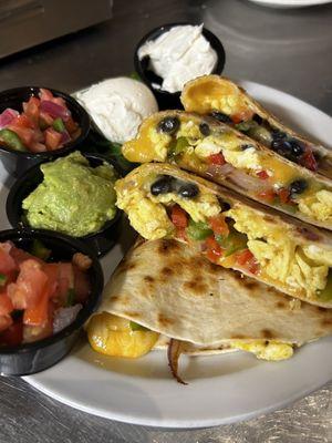 Quesadillas with Fajita Style - add scrambled egg