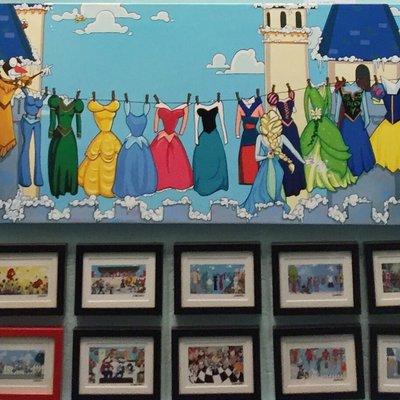 "Let It Go" princess clothesline canvas 20x40" $300, 5x7" frames $20