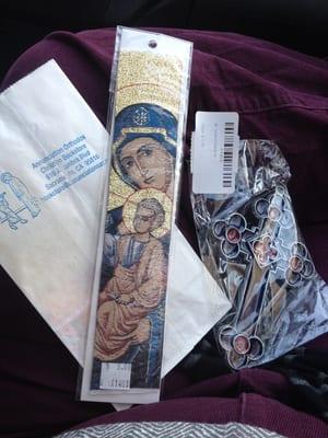 $3- bookmarks! Suncatcher for $3.50.  Amazing replicas of Byzantine art.  Cool books like "adopted and always loved"