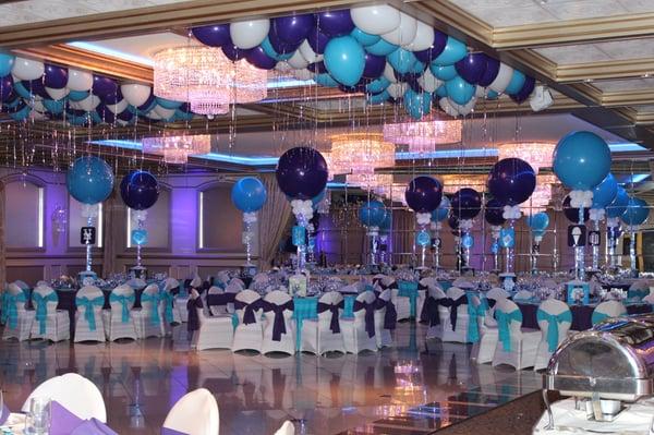 Purple & Turqouise Alternating Balloon Centerpieces for Iphone Themed Bat Mitzvah