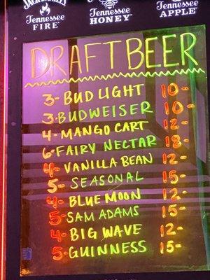 Draft beer choices