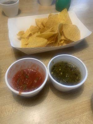 Chips and salsa, mild and spicy