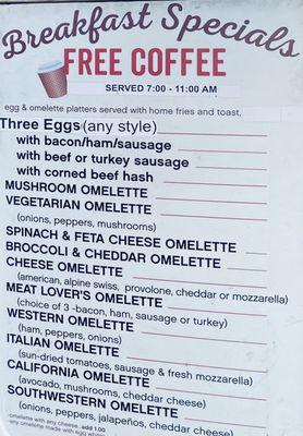 Omelette menu