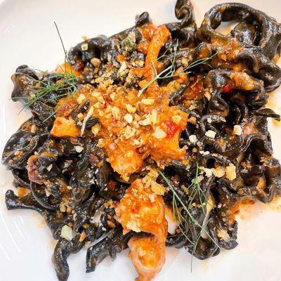 Squid Ink Mafaldine with octopus ragu