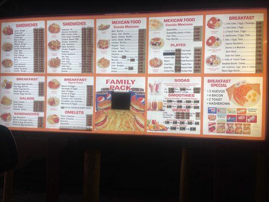 Drive Thru menu