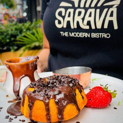 Brazilian carrot cake topped with chocolate ganache