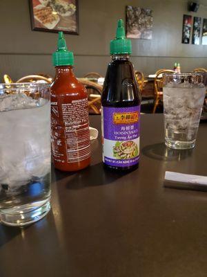 Condiments waiting to be used.