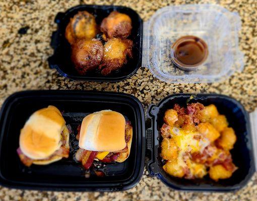 BBQ bacon sliders, cheesy bacon tots, fried oreos.