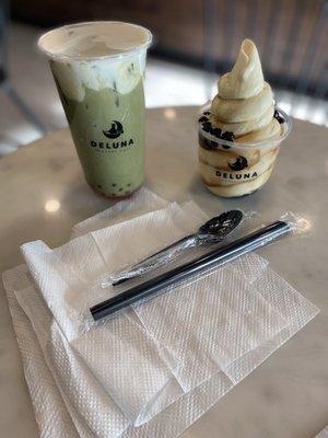 Matcha green tea Creama (left), Boba Soft Serve (Right)