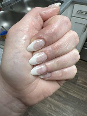 French tip? I was left with the residue of the shavings, the tips are not a clean line, & the shape is all wavy.