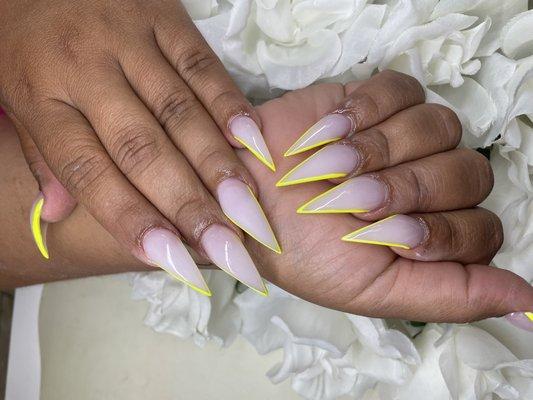 Nails,lemon thunder with white base to make the color pop