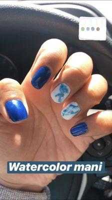 Gel mani with watercolor nail art