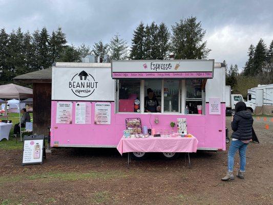 Bean Hut truck parked at Infinity Farm (local vendor market day on April 2, 2022)