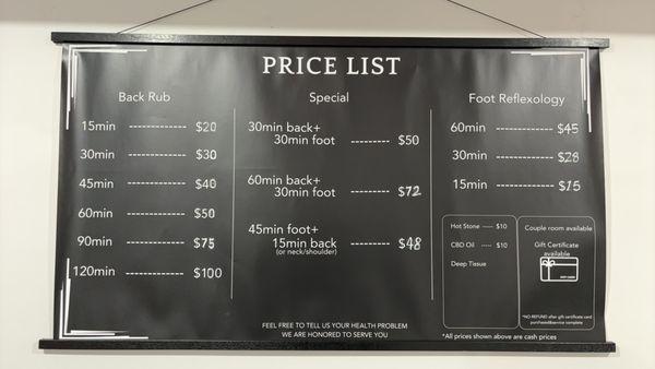 price list