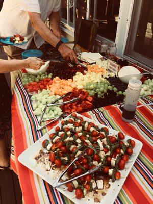 Assorted fruit, Caprese Kabobs with balsamic vinaigrette glaze