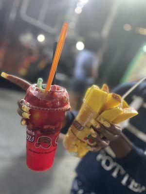 Strawberry slushy + chopped mango w/ tajin