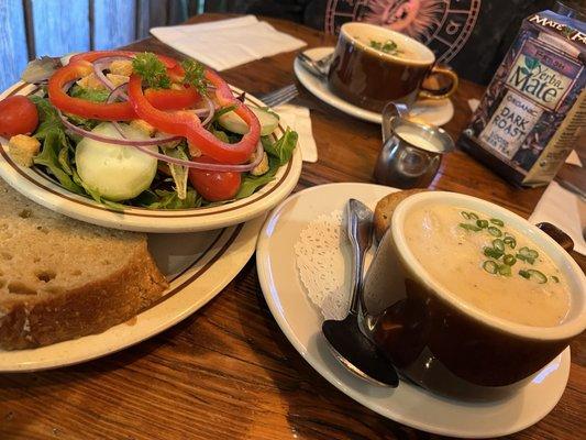 Salmon chowder and side salad