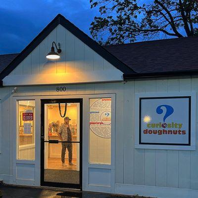 The storefront at night