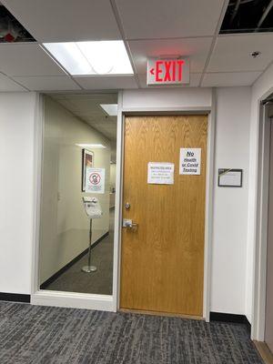 View of the testing center from the hallway outside