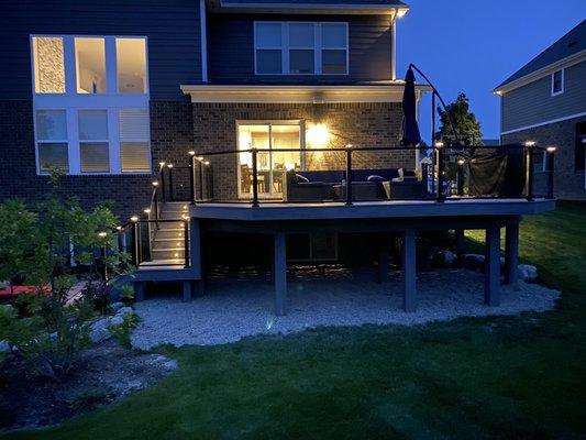 Trex deck with glass panels and lighting package