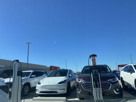 Two charging stations in the parking lot