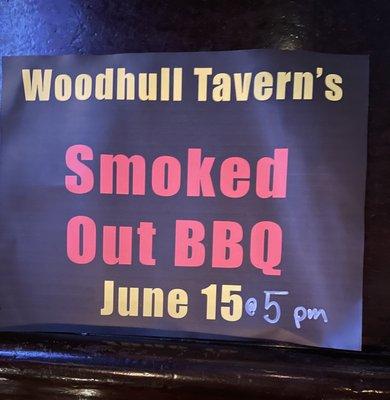 Smoked Out BBQ June 15th at 5:00pm WoodHall Tavern, bring the family and appetite!