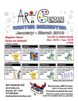 Winter 2018 Art Central offers 3 art disciplines for 6-13 years old youth: * Character Animation (6 levels) * Classical Fine Art * Sculpture