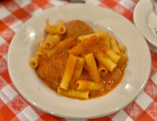 Spaghetti with Meatballs, rigatoni