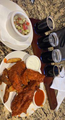 Dark&Stormy Flight, Buffalo chicken tenders, cucumber salad!