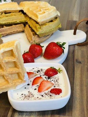 Waffle with Strawberry and Cream