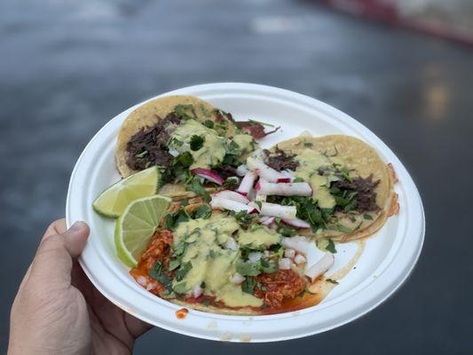 Chicharron taco, with 2 barbacoa tacos