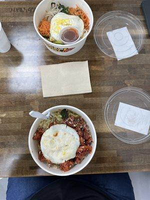 Firecracker Chicken Bowl and Beef Kimbap Bowl