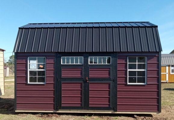 10' x 16' Metal Side Lofted Barn with Transom windows and double barn doors.