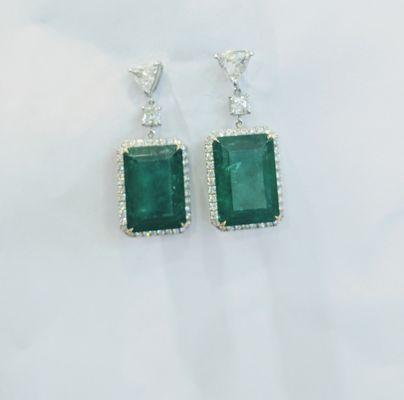 Green Emerald and Diamond Earrings