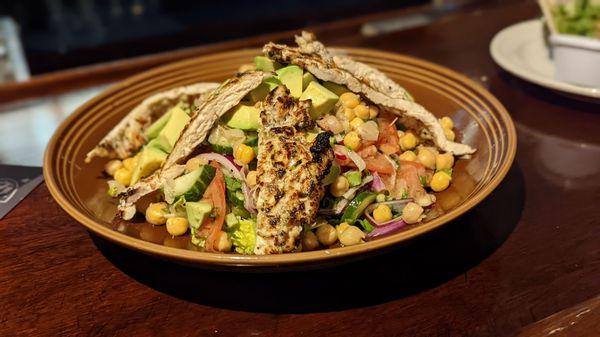 Chickpea and avocado chopped salad with chicken