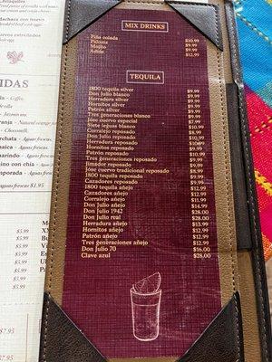 Drink menu