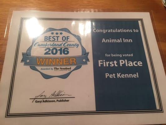 In 2016, we have been voted "Best ofCumberland County" for Pet Kennel.