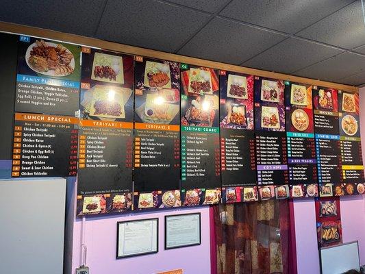 Menu on wall as seen September 2022