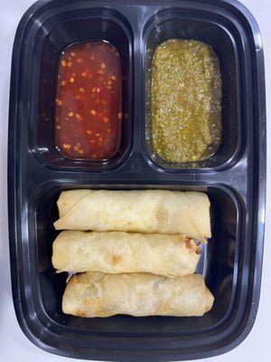 Spring Rolls served w/Mint-Cilantro Chutney & Sweet-Spicy Chutney