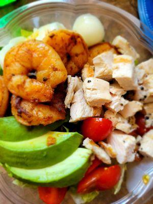 Blacked shrimp Cobb salad w grilled chicken . So delish!