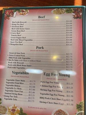 Updated menu photos with new prices