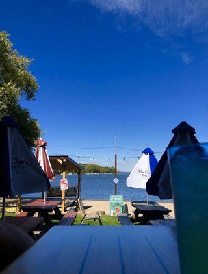 Bar patio and beach with band area.